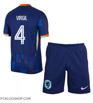 Olanda Virgil van Dijk #4 Seconda Maglia Bambino Europei 2024 Manica Corta (+ Pantaloni corti)